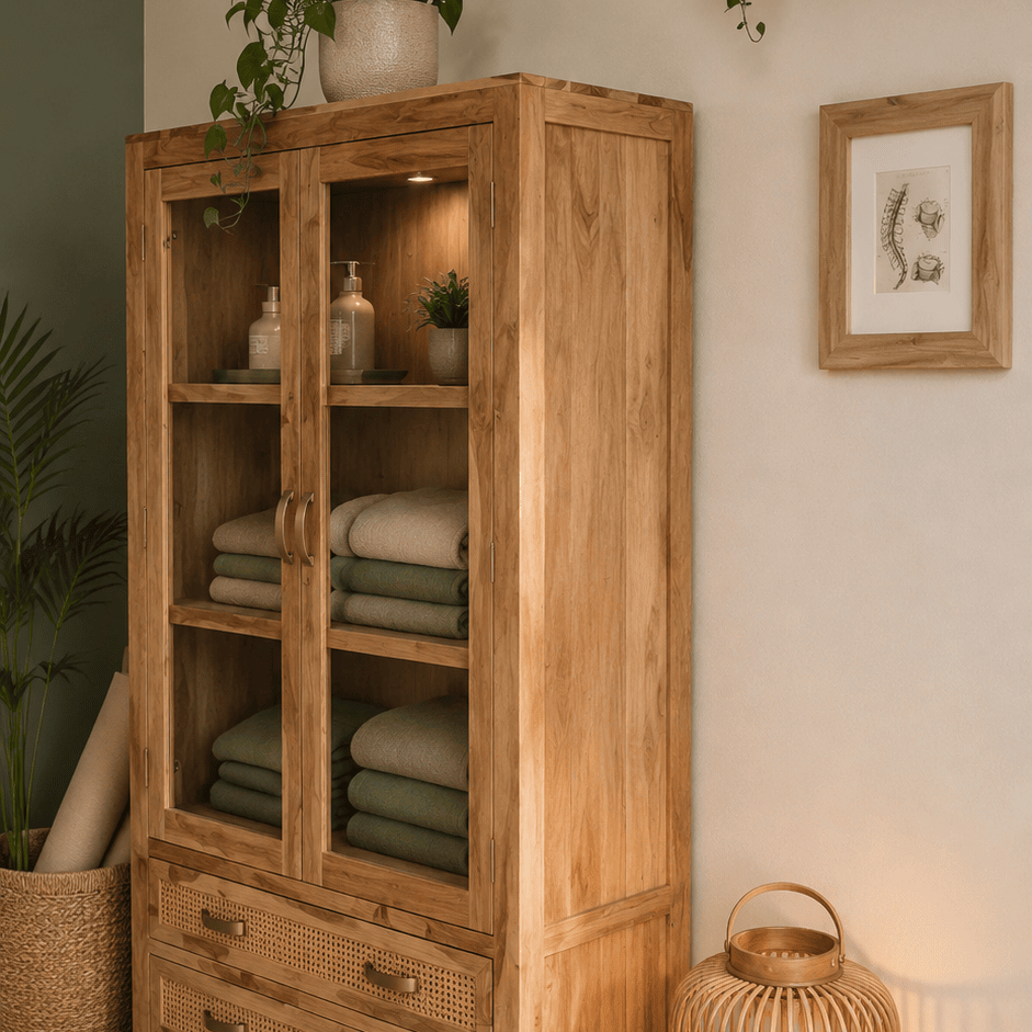 Holzschrank mit Handtüchern